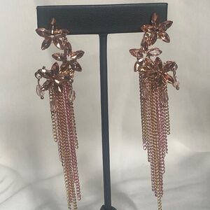 Rose pink earrings flowers with dangling waterfall look